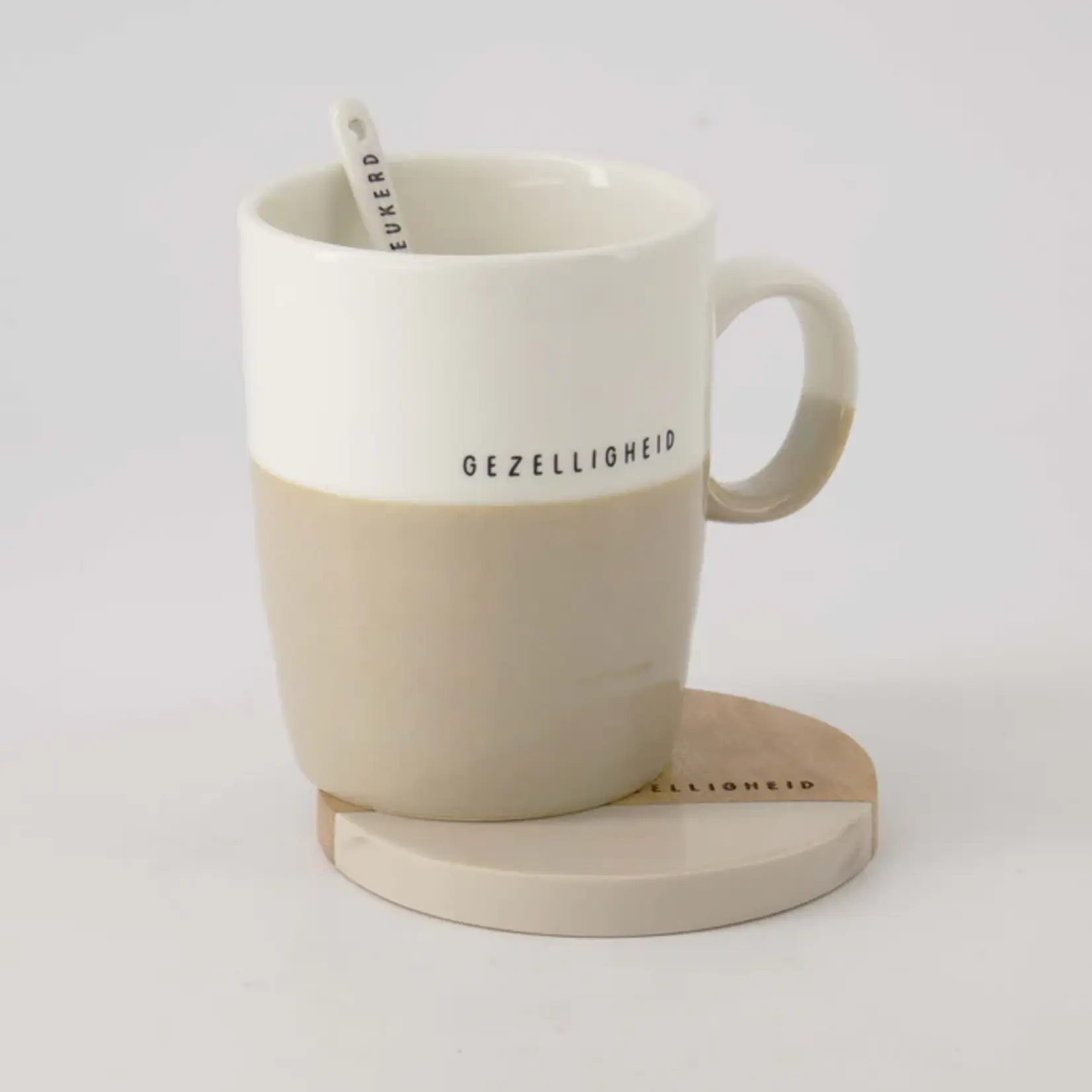 Zusss Mok (Thee) - "Gezelligheid" - Wit/Zand - ∅8x10cm