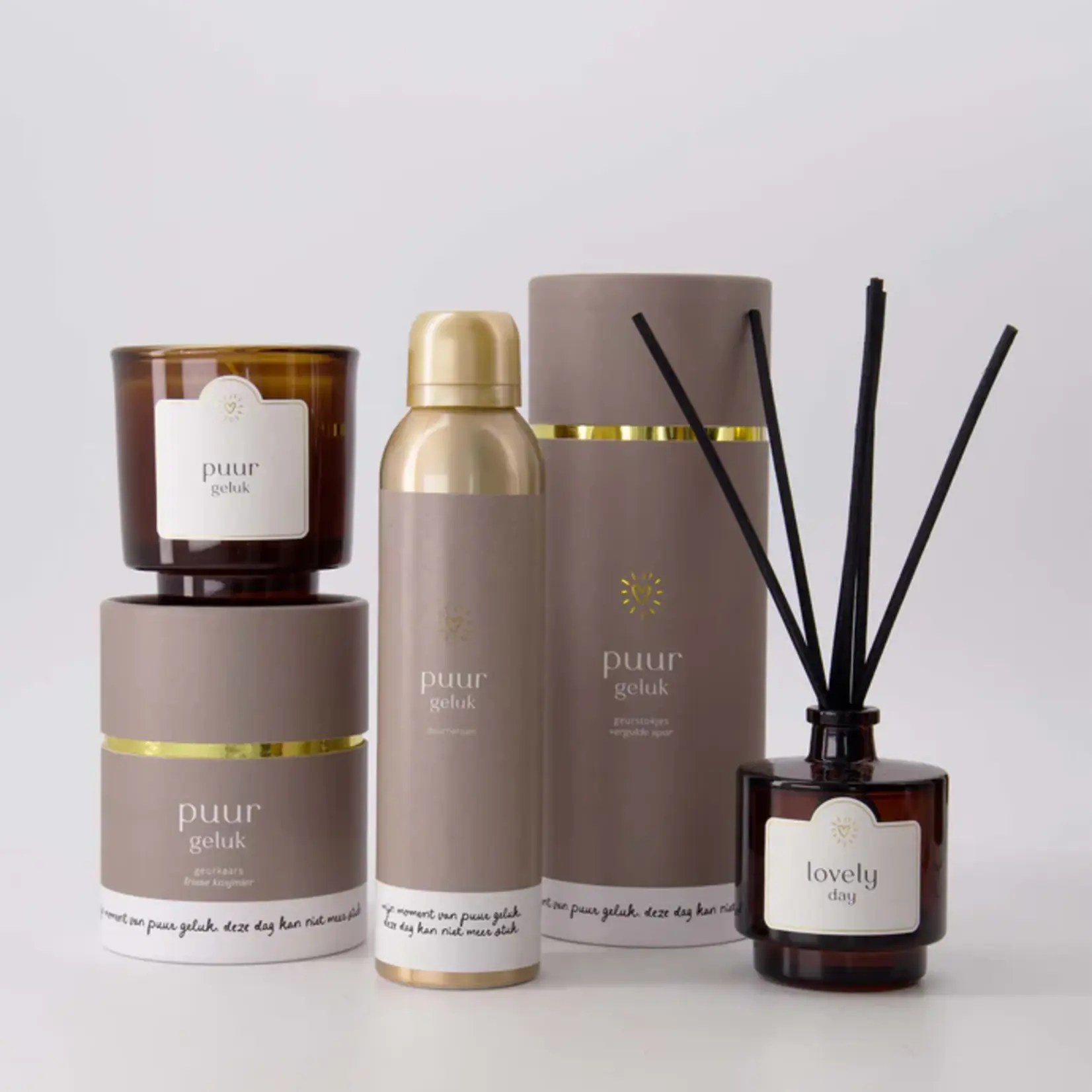 Zusss Geurstokjes in koker - "Puur geluk" - Zand - Ø6,5 x 20cm