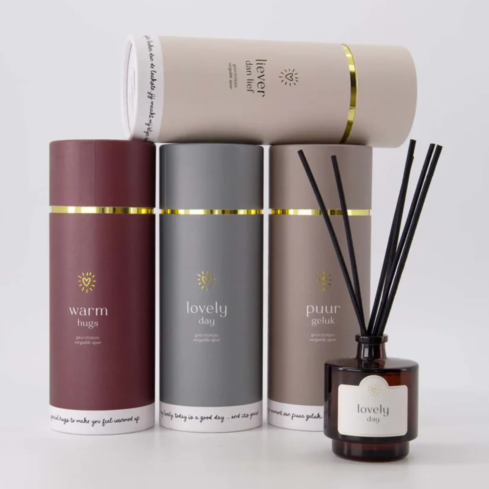 Zusss Geurstokjes in koker - "Puur geluk" - Zand - Ø6,5 x 20cm