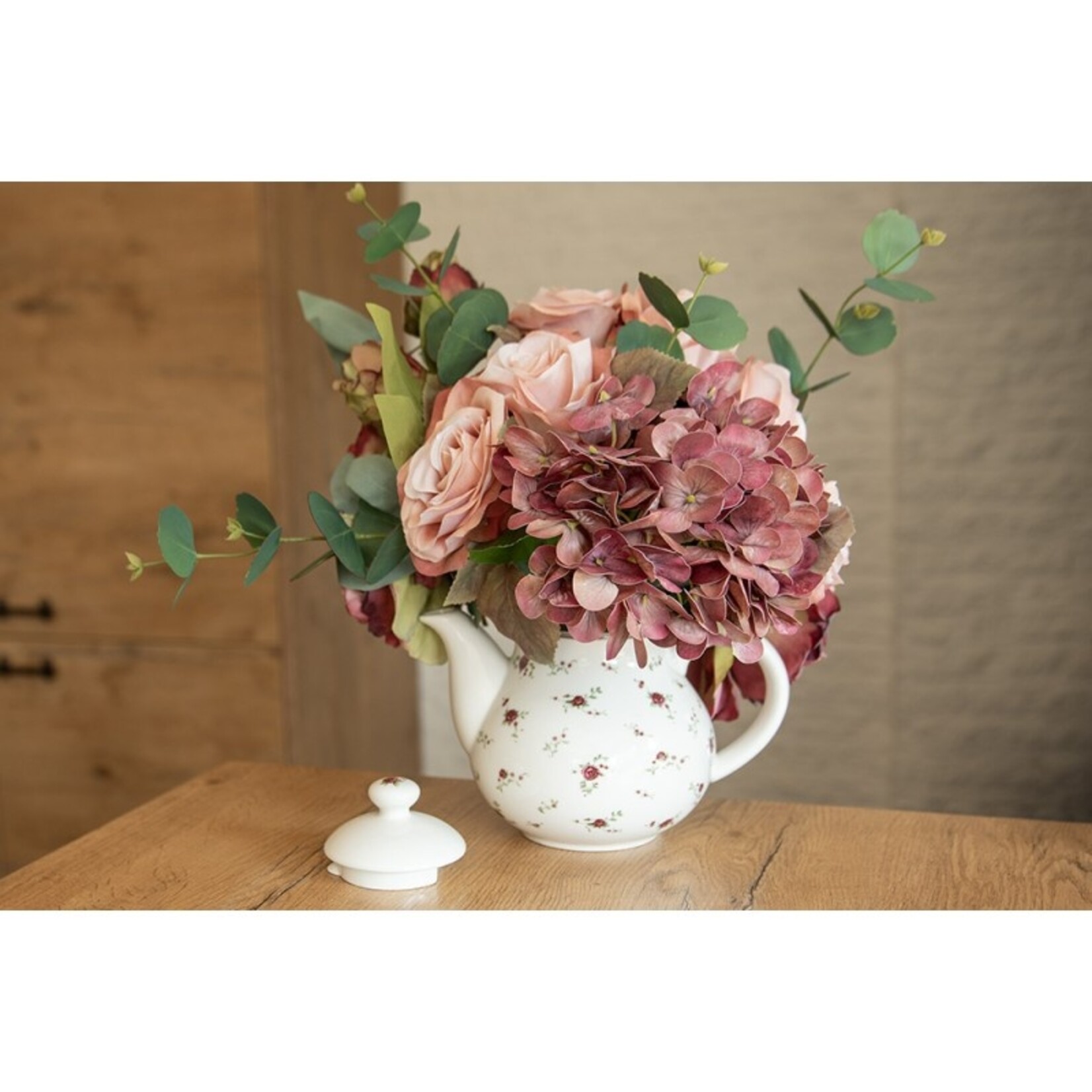 Kunstbloem "Hortensia" - Kunststof - Roze - 68cm