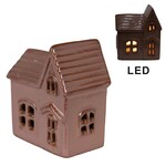Huisje met LED  - Keramiek - Beige - 10 x 6 x 12cm