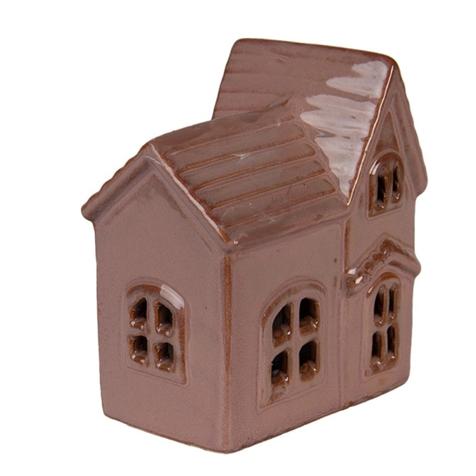 Huisje met LED  - Keramiek - Beige - 10 x 6 x 12cm