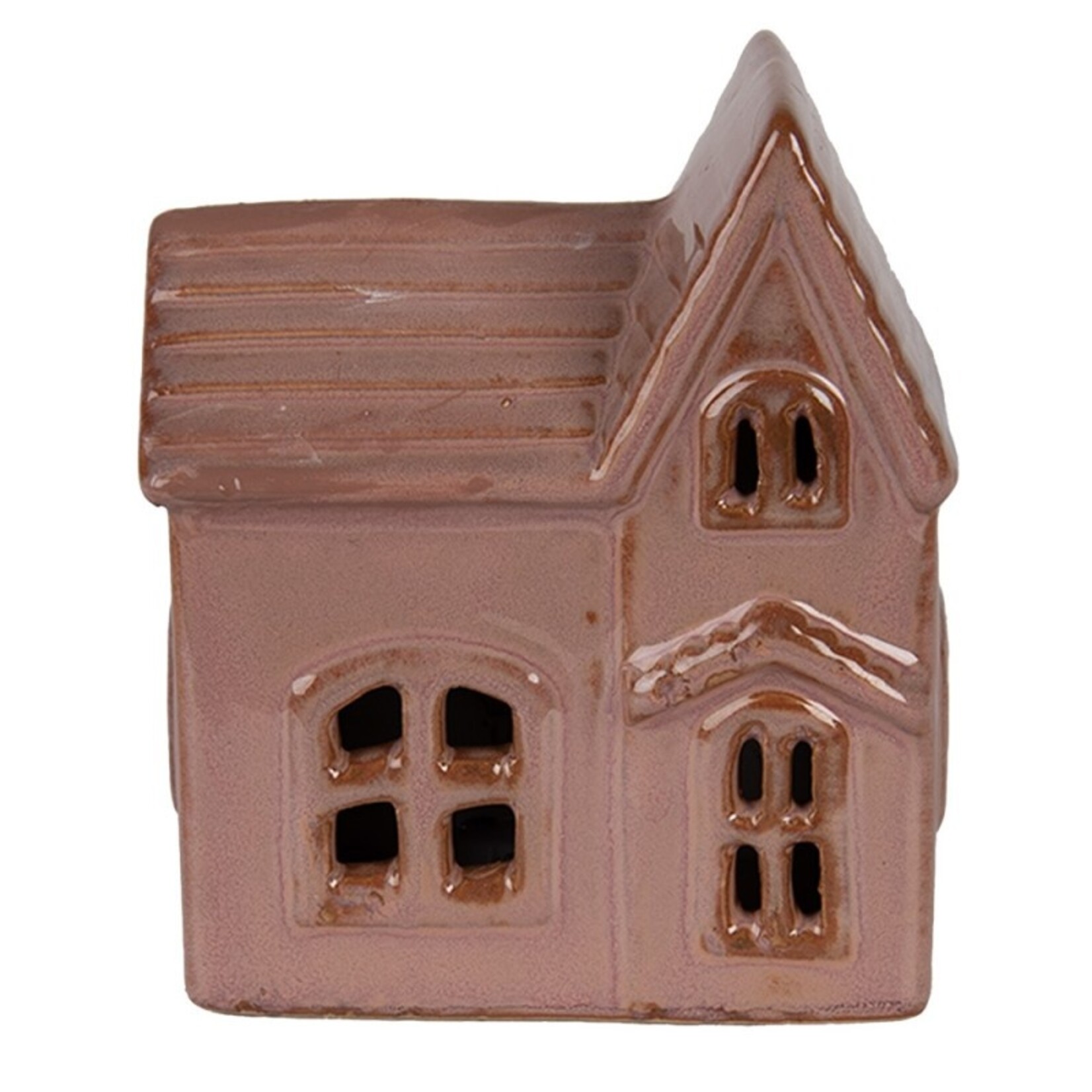 Huisje met LED  - Keramiek - Beige - 10 x 6 x 12cm