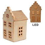 Huisje met LED - Keramiek - Beige - 6 x 6 x 11cm