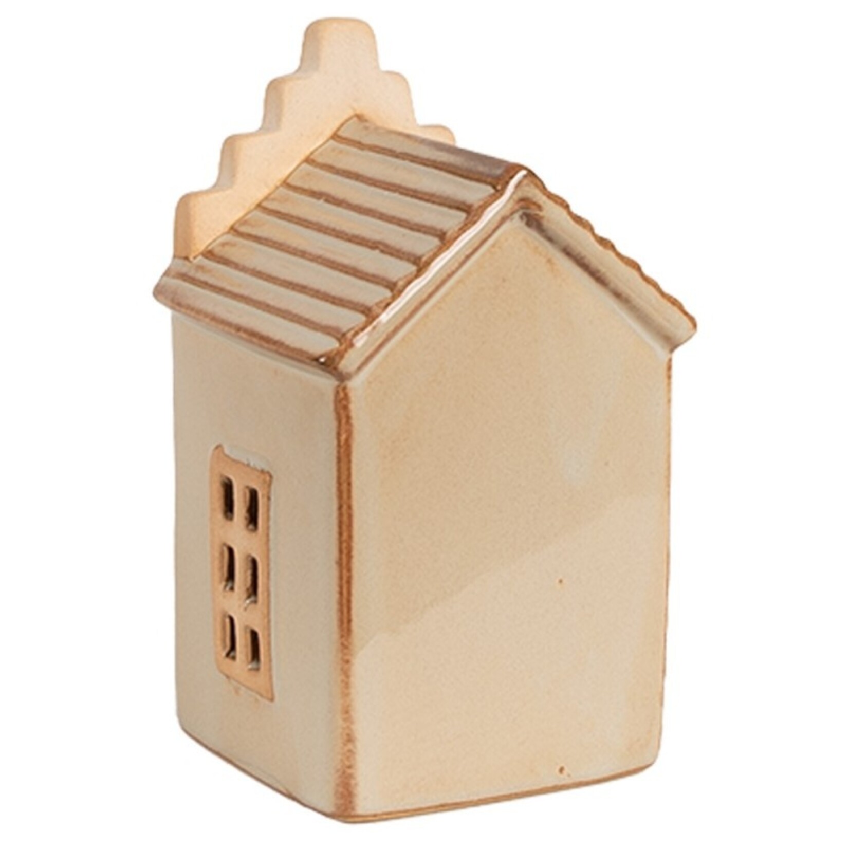 Huisje met LED - Keramiek - Beige - 6 x 6 x 11cm
