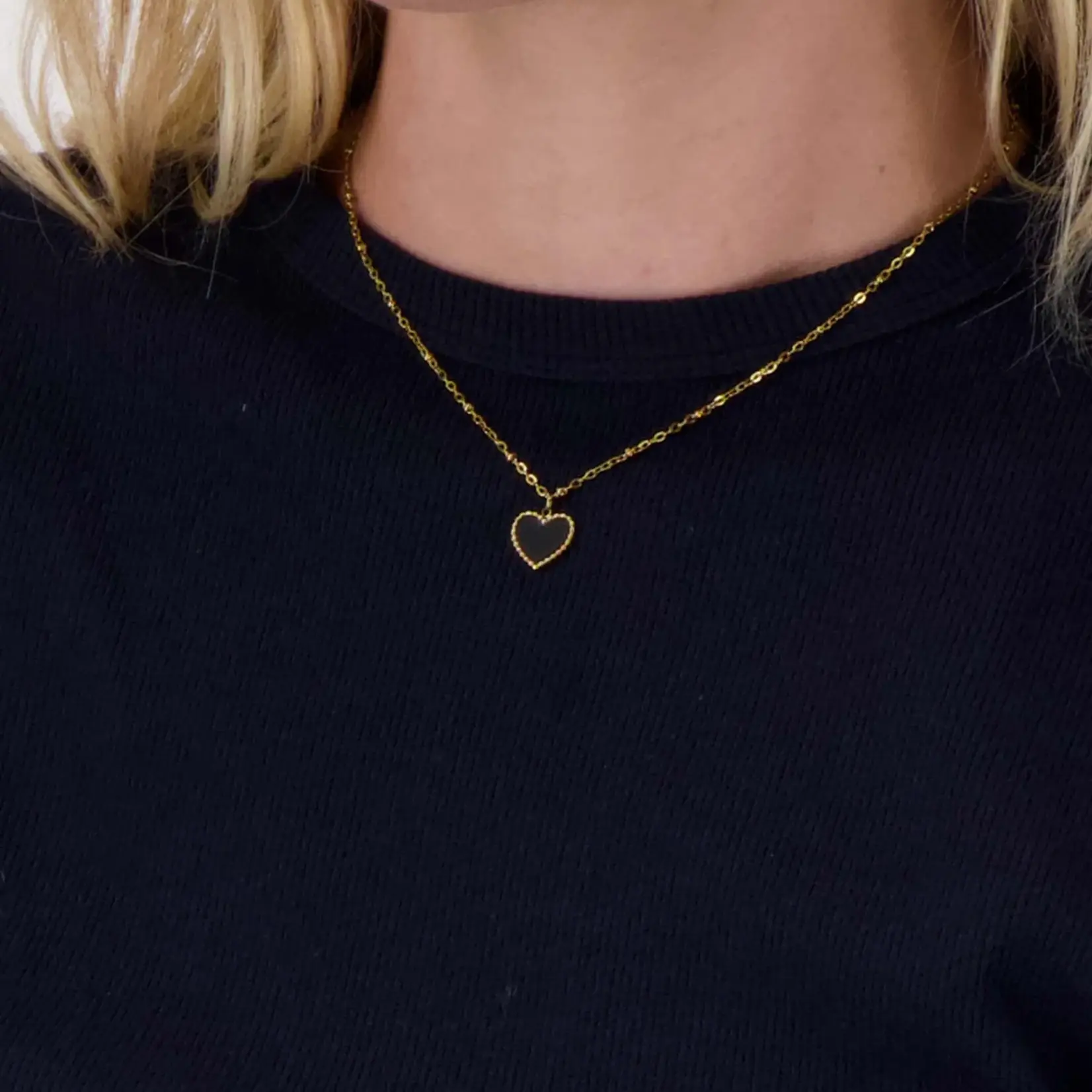 Zusss Ketting - Hartbedeltje - Stainless steel - Goud/Zwart - 45cm