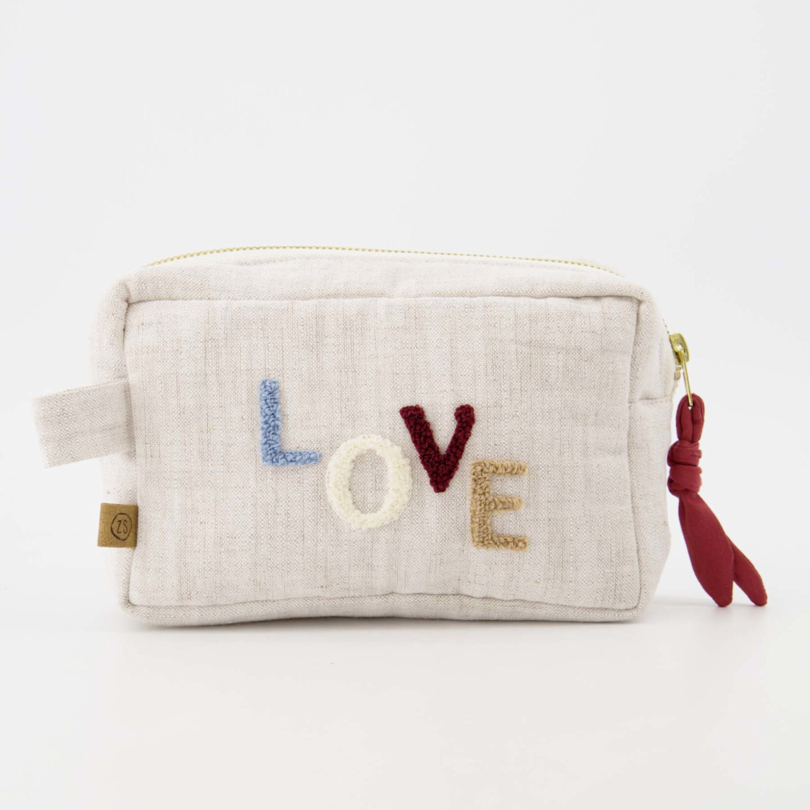 Zusss Toilettas "LOVE" - Katoen - Peper & Zout - 11 x 18 x 7cm