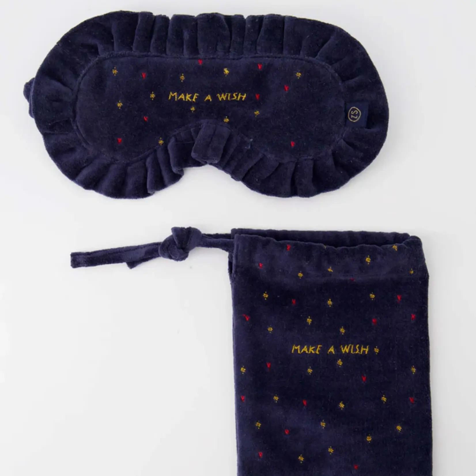 Zusss Slaapmasker Sterren - Velvet - Donkerblauw/Goud - 17 x 7cm