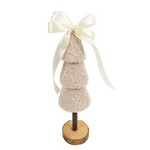 Kerstboom op voet met strik - Stof/Hout - Beige - 7x30cm