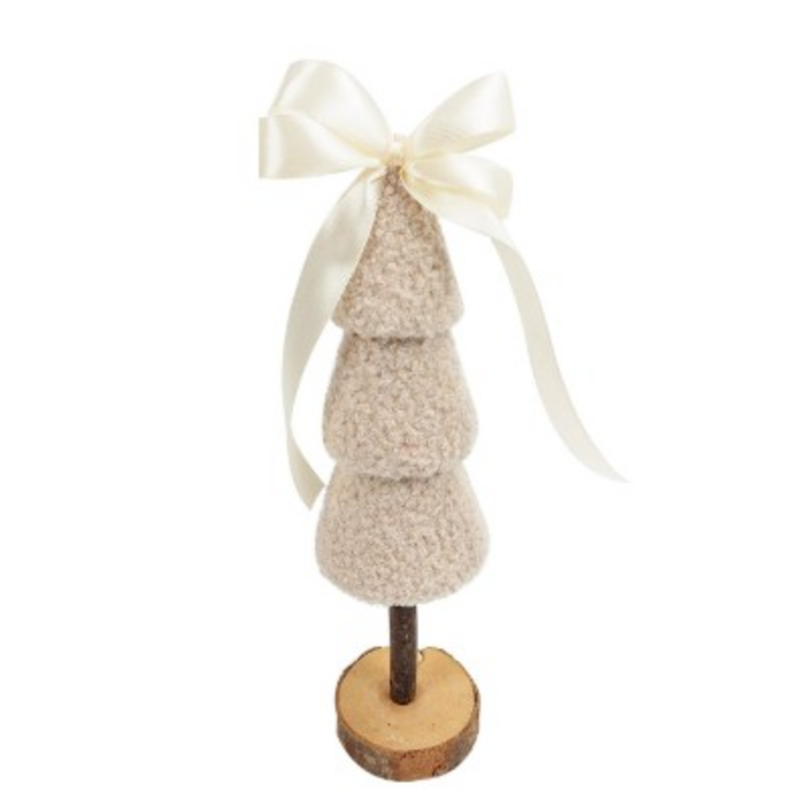 Kerstboom op voet met strik - Stof/Hout - Beige - 7x30cm