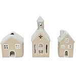 Theelichthuisjes - Cadeaupakket - Keramiek - Zand - Set van 3