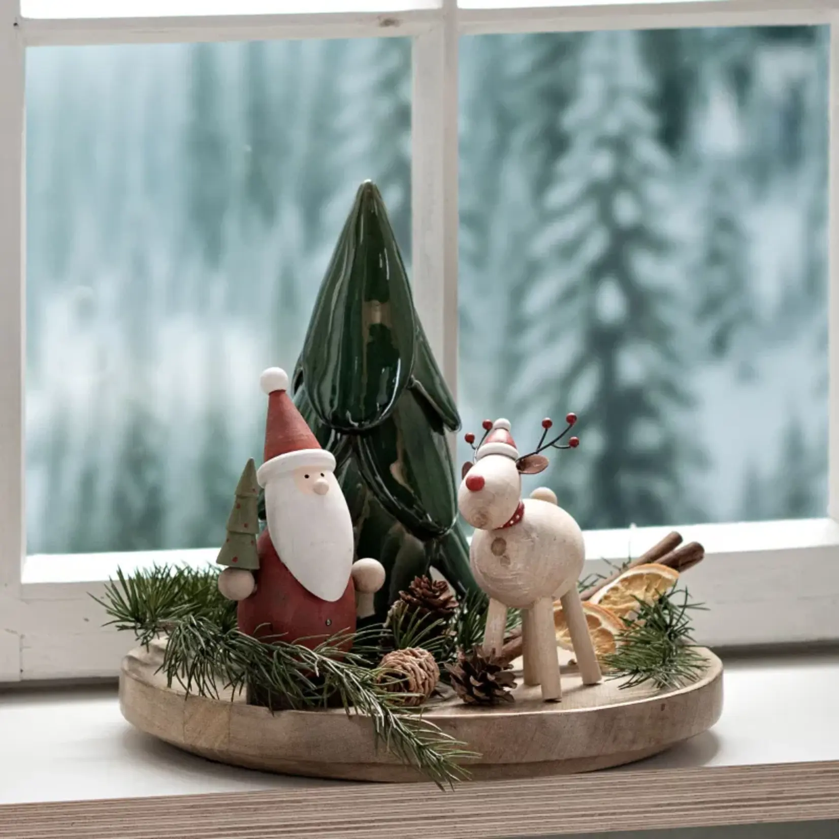 Kerstman met kerstboom - Hout - Rood - 9x16x7cm