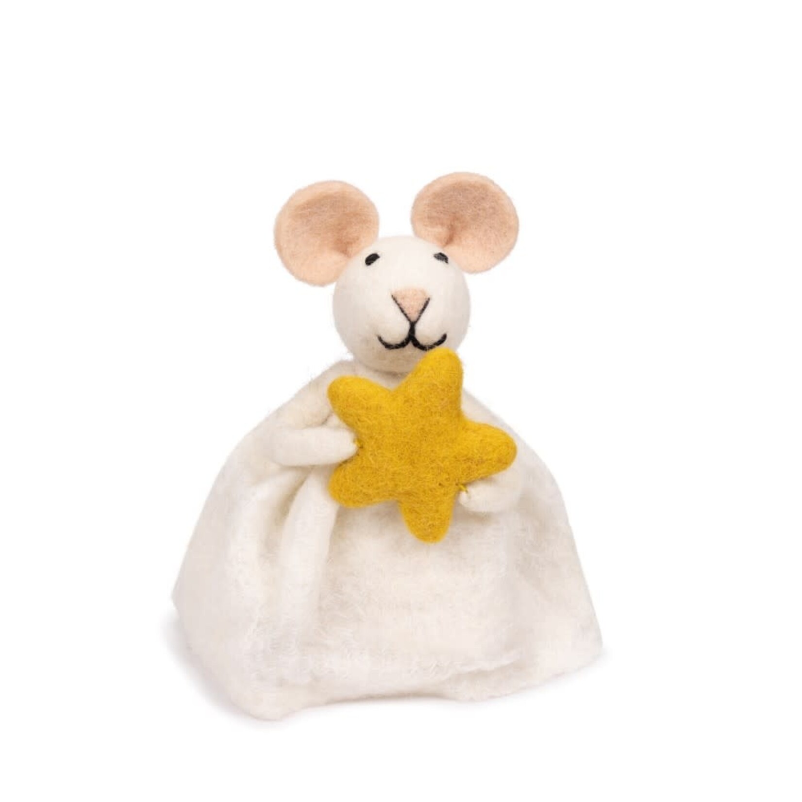 Muis met ster - Wolvilt - Wit - 18cm