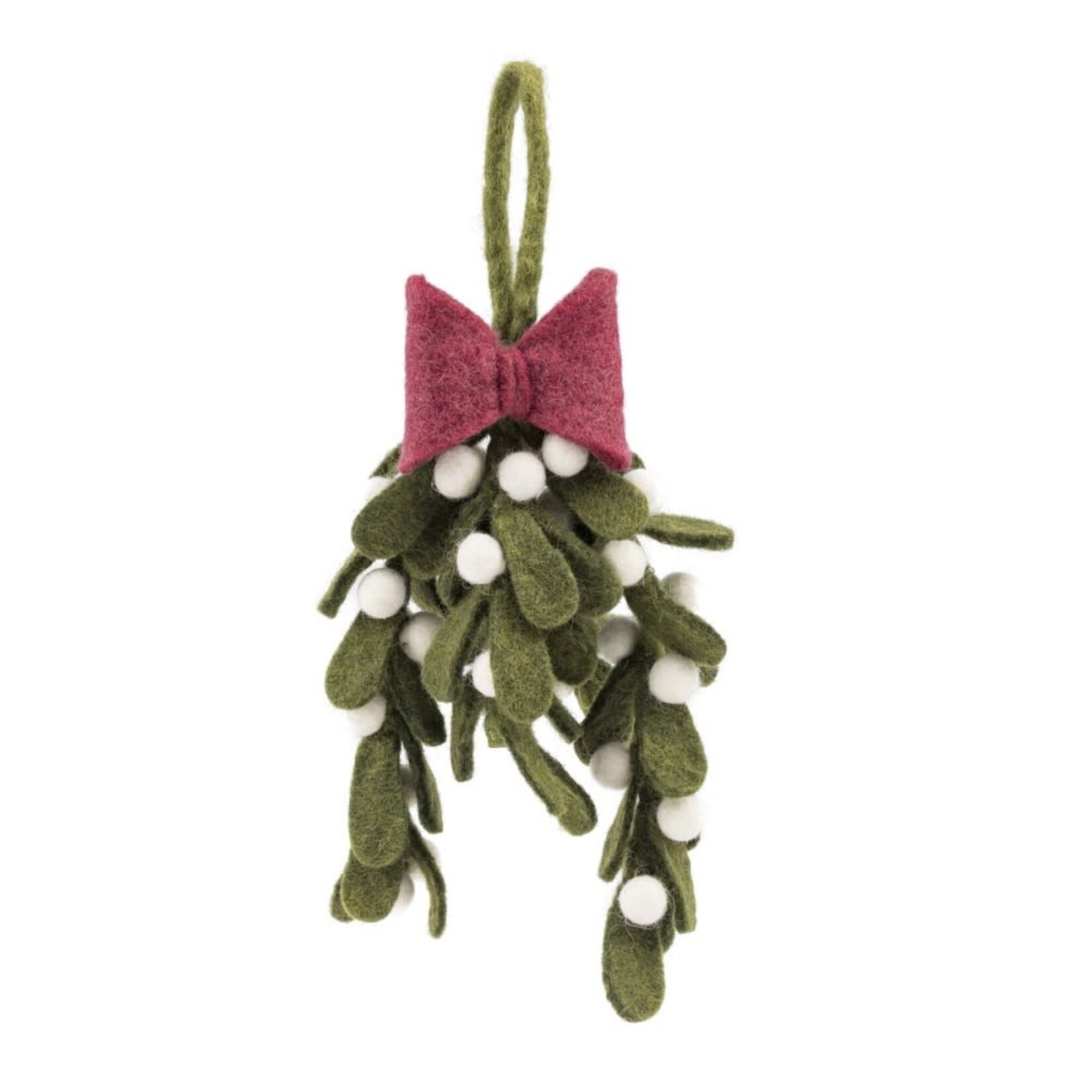 Hanger - Mistletoe met strik - Vilt - Groen/Rood/Wit - (XL) 14 x 2 x 14cm