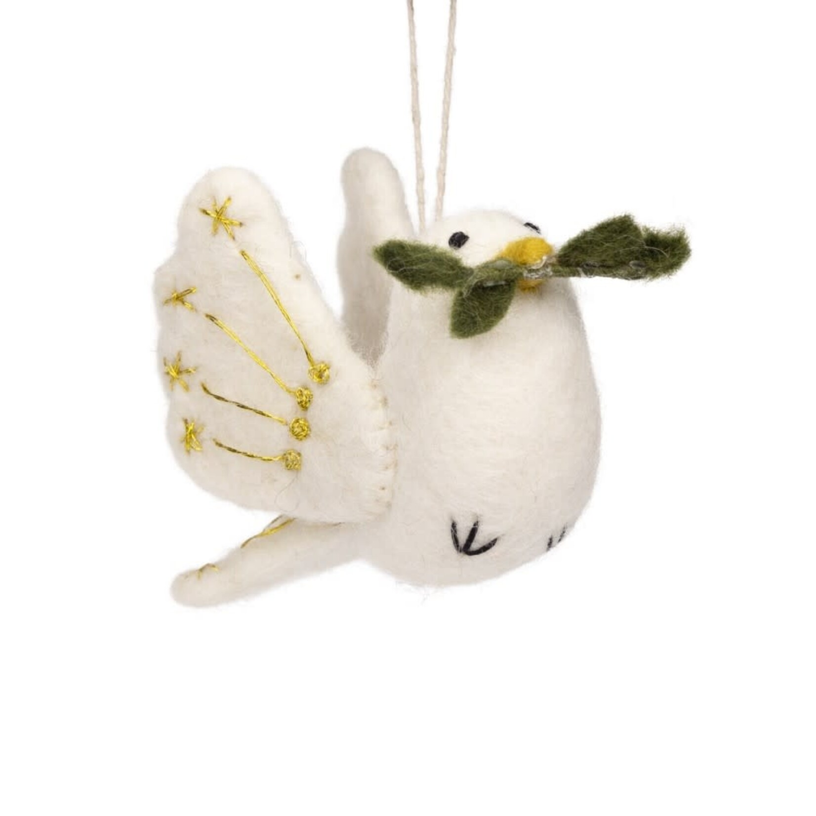 Hanger vredesduif - Wolvilt - Wit - 12cm