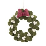 Hanger - Krans Mistletoe met strik - Vilt - Groen/Rood/Wit - Ø14 x 2cm