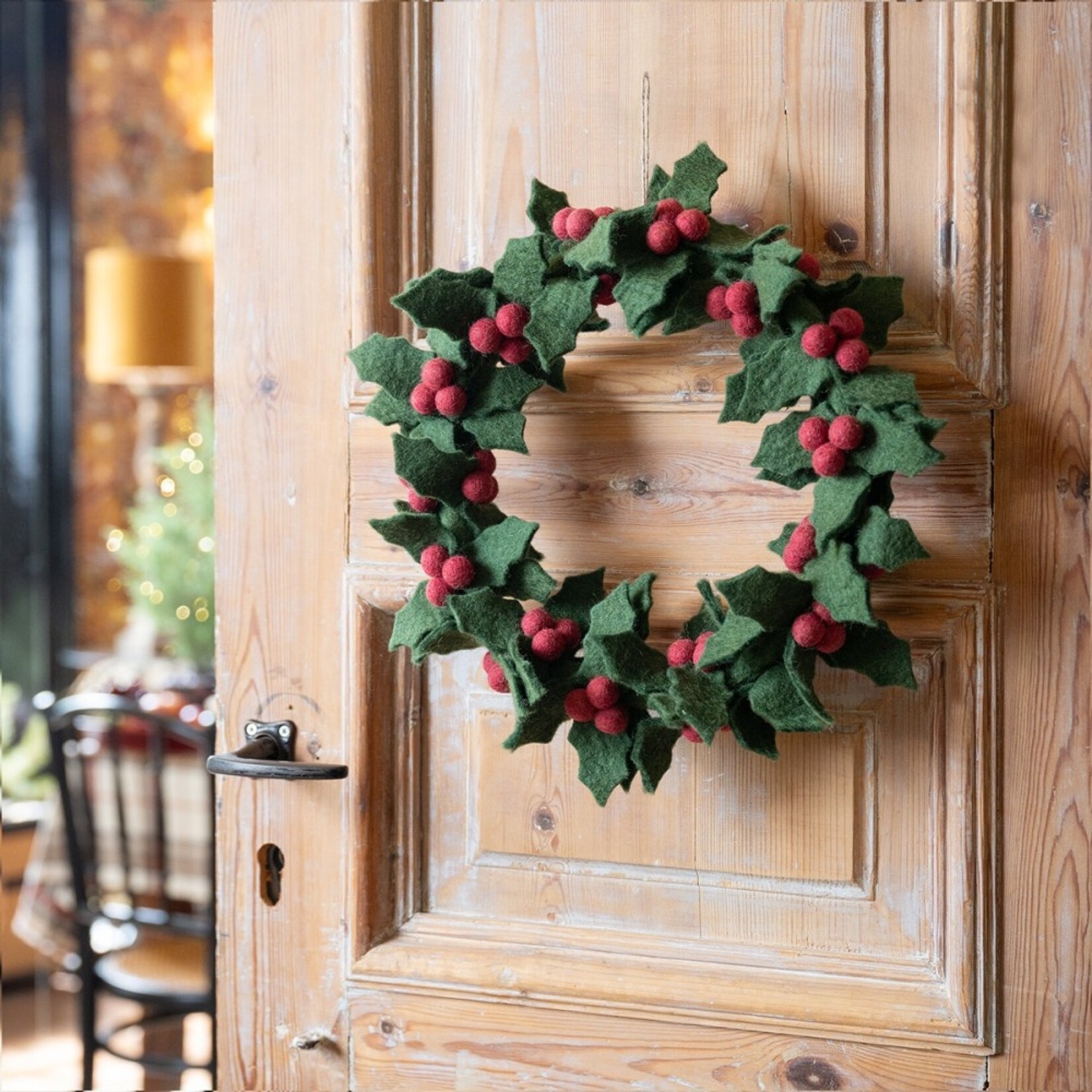 Krans - HOLLY BERRY - Vilt - Groen/Rood - (XL) Ø27 cm