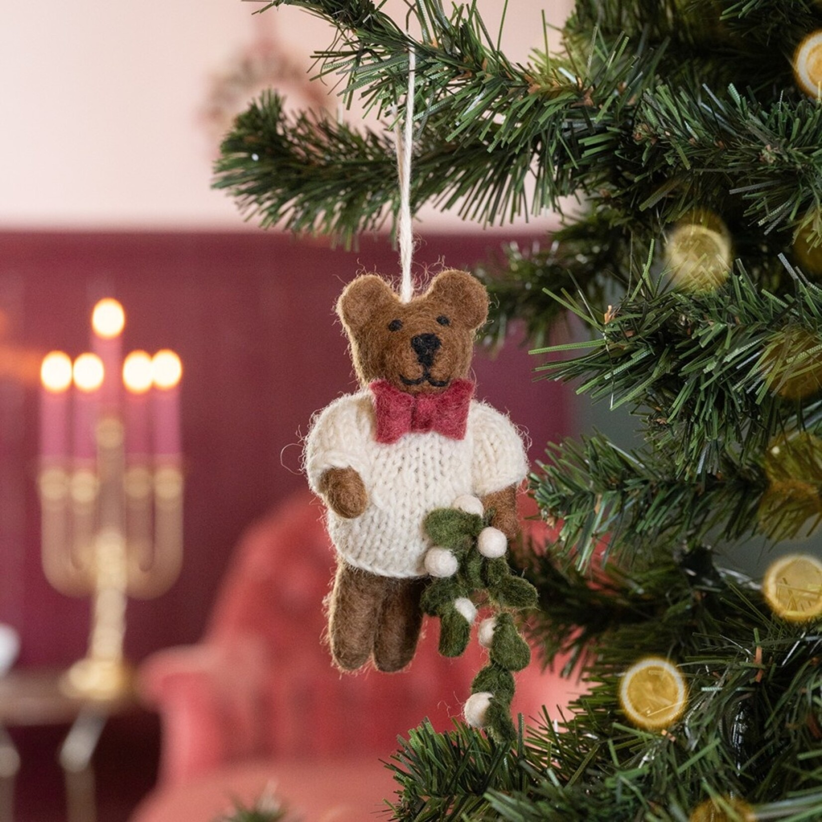 Hanger - Meneer Beer - Vilt - Crème - 8 x 5 x 12cm