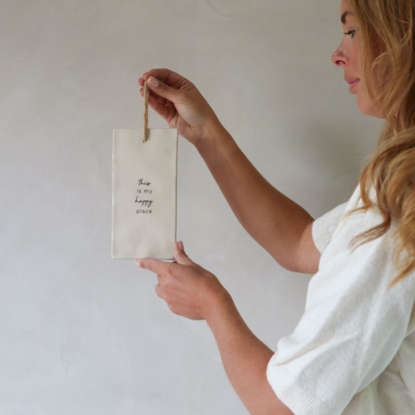 Tegeltje DEX - "This is my happy place" - Keramiek - Naturel - 20 x 10 cm