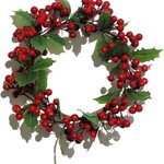 Krans hulst met rode bessen - Kunststof - Groen/Rood - Ø29 x 7cm