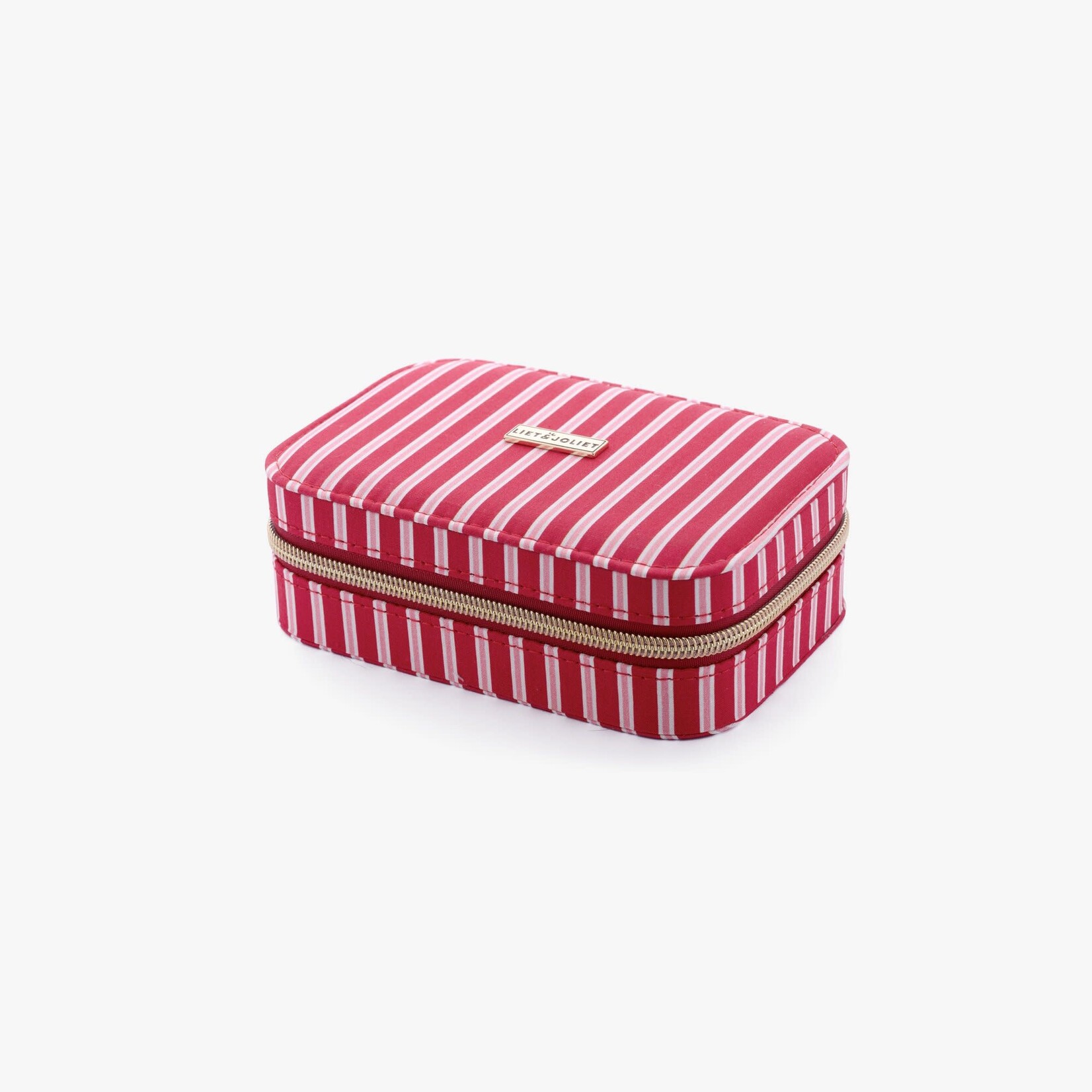 Juwelendoosje STREPEN met rits - Polyester - Rood - 15,5 x 11 x 5,5cm