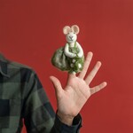 Vingerpopje Muis met Mistletoe- Vilt - Groen - 10cm