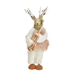 Hert met skistokken - Textiel - Beige - 11 x 8 x 26cm