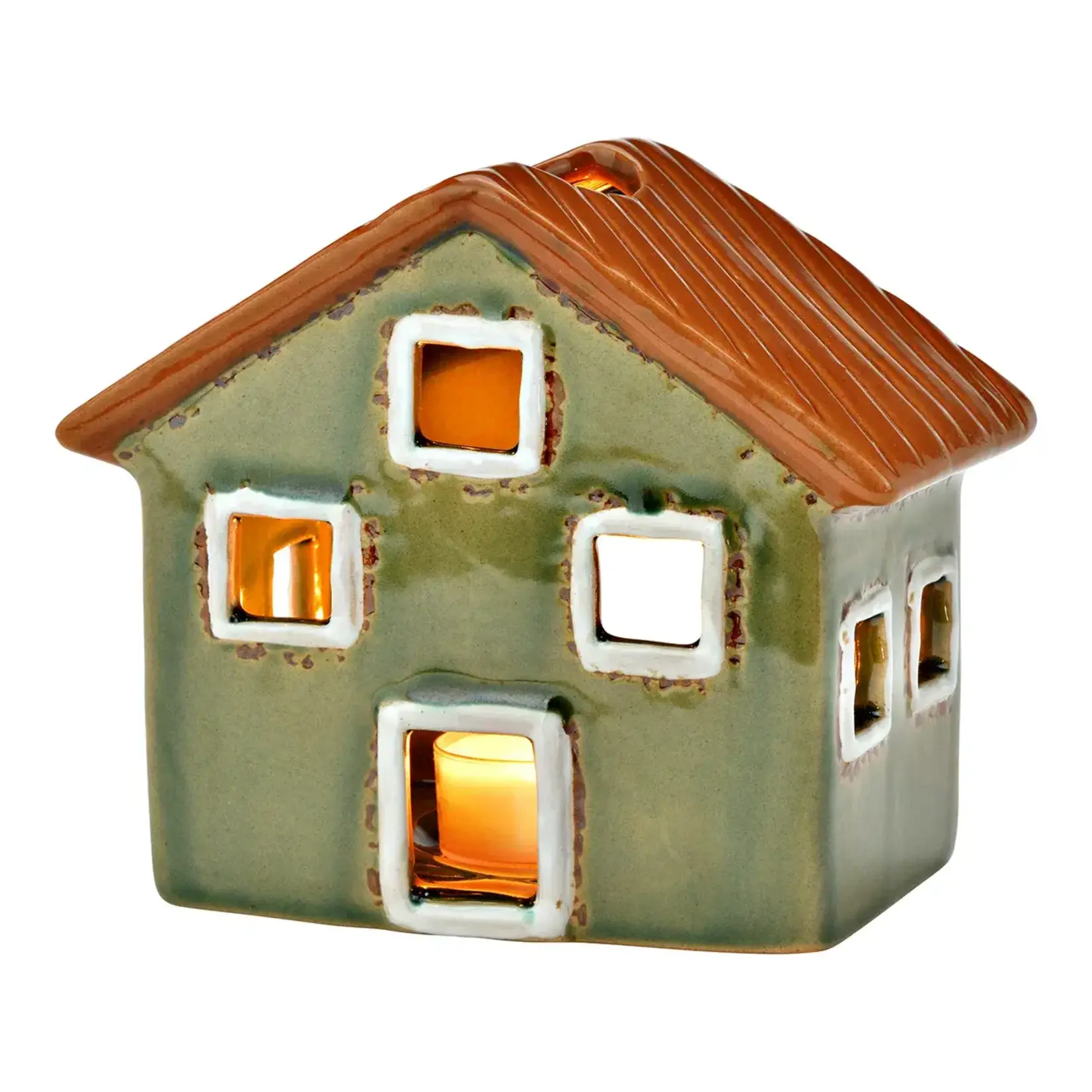 Theelichthuis - Keramiek - Groen - 13x8x11cm