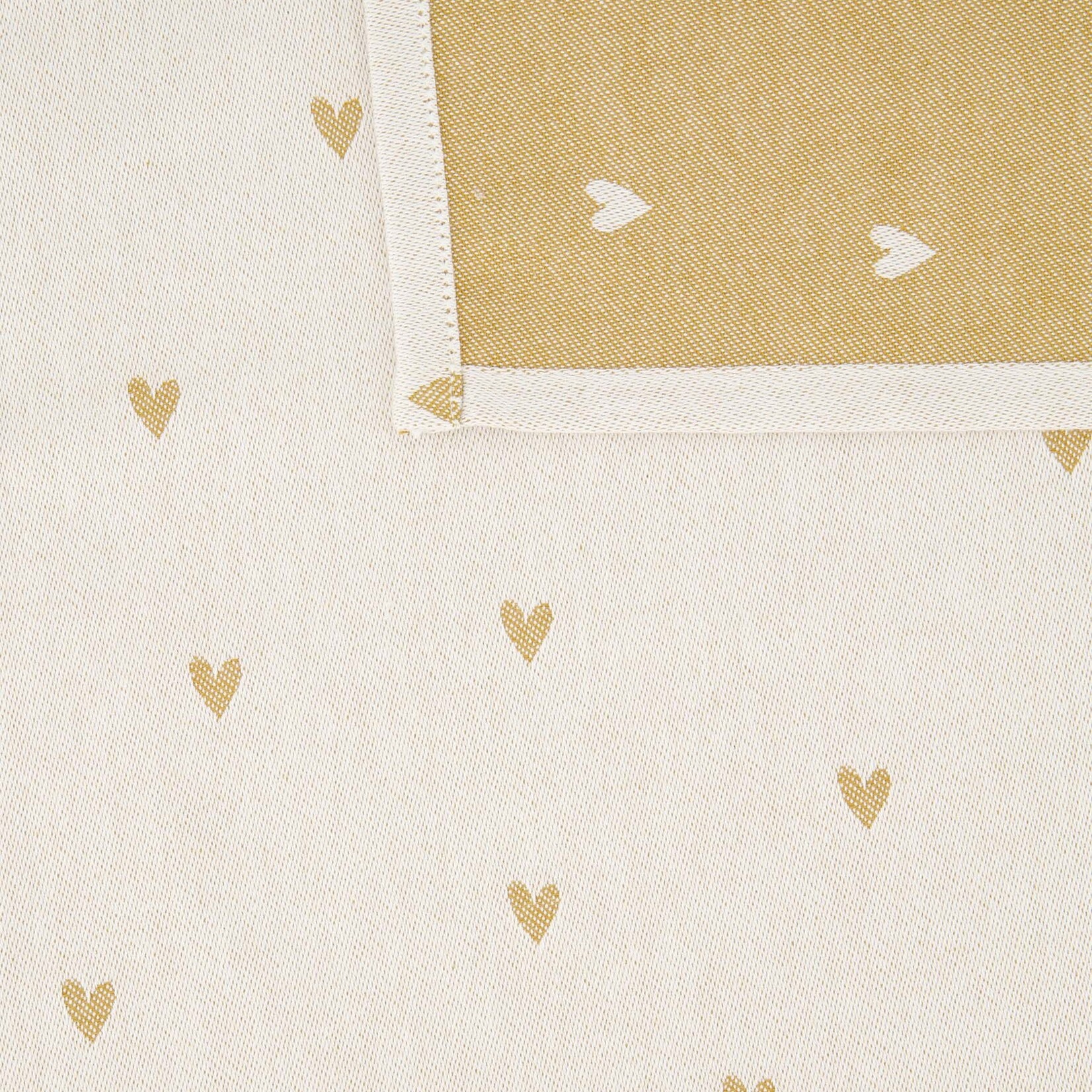 Zusss Hand-/Theedoeken set - "Keuken vol liefde" / Hartjes - Wit/Oker - 70x50cm