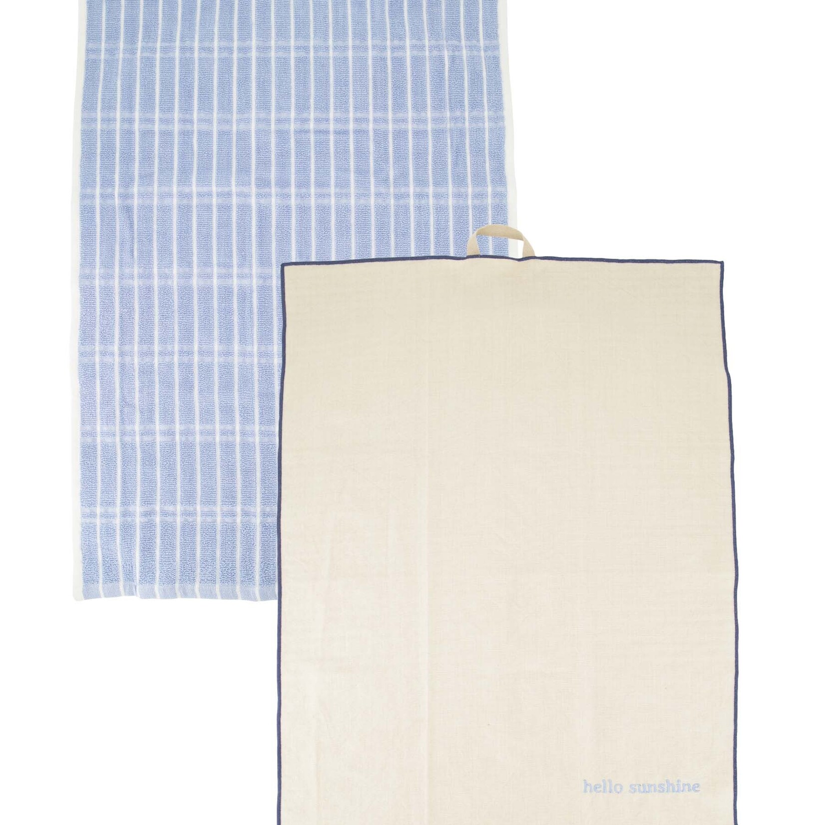 Zusss Hand-/Theedoeken set - "Hello sunshine" / Ruitjes - Grijsblauw/Zand - 70x50cm