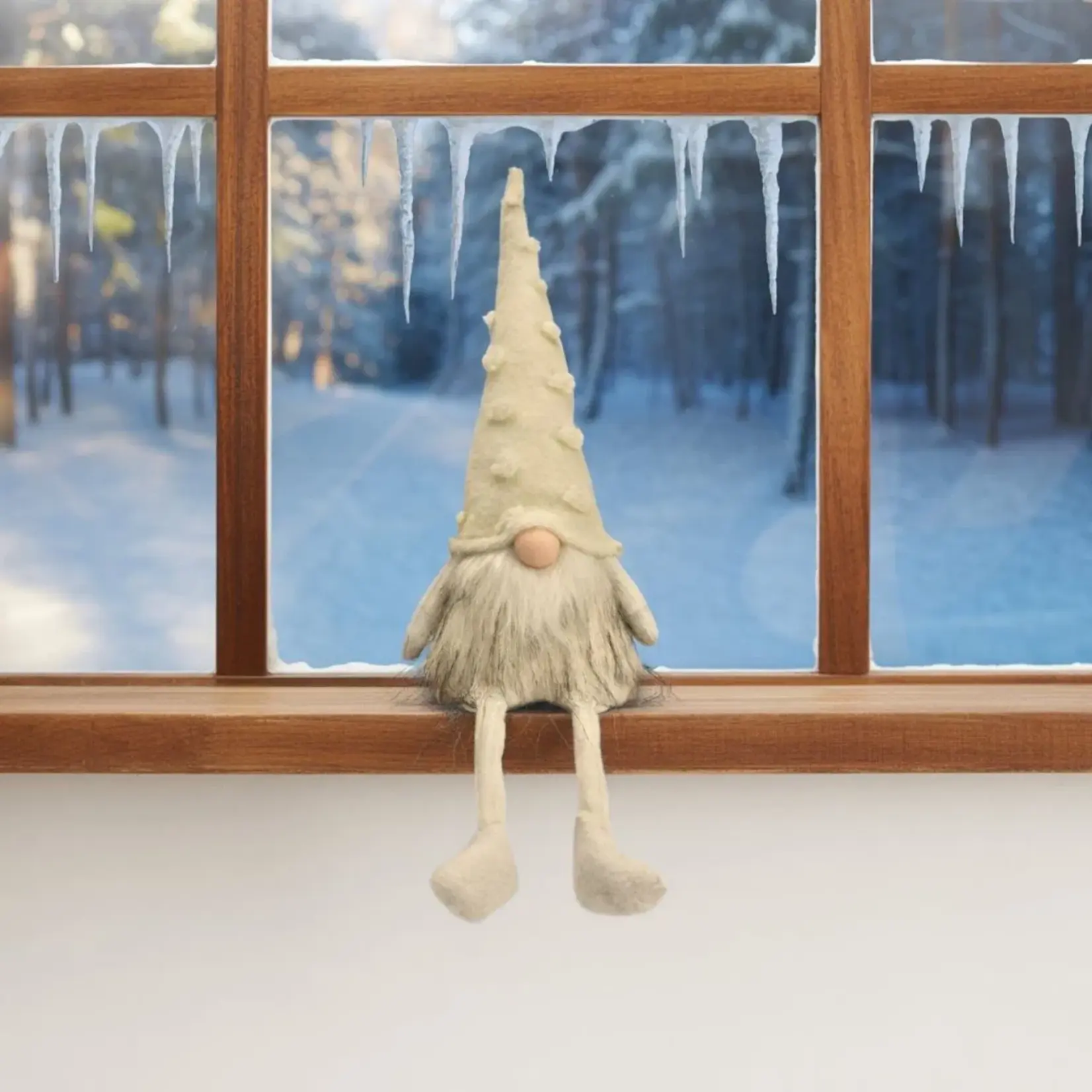 Gnoom zittend - Textiel - Wit - 13x10x47cm