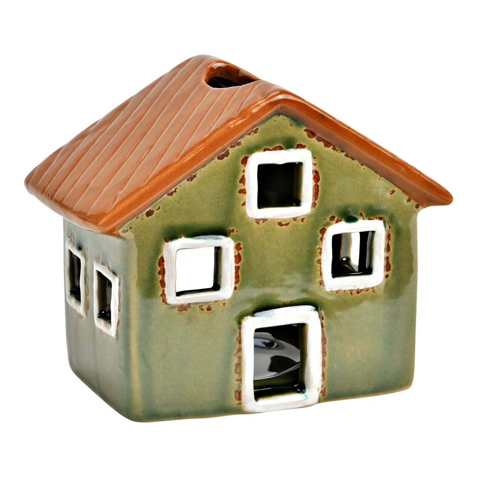 Theelichthuis - Keramiek - Groen - 13x8x11cm