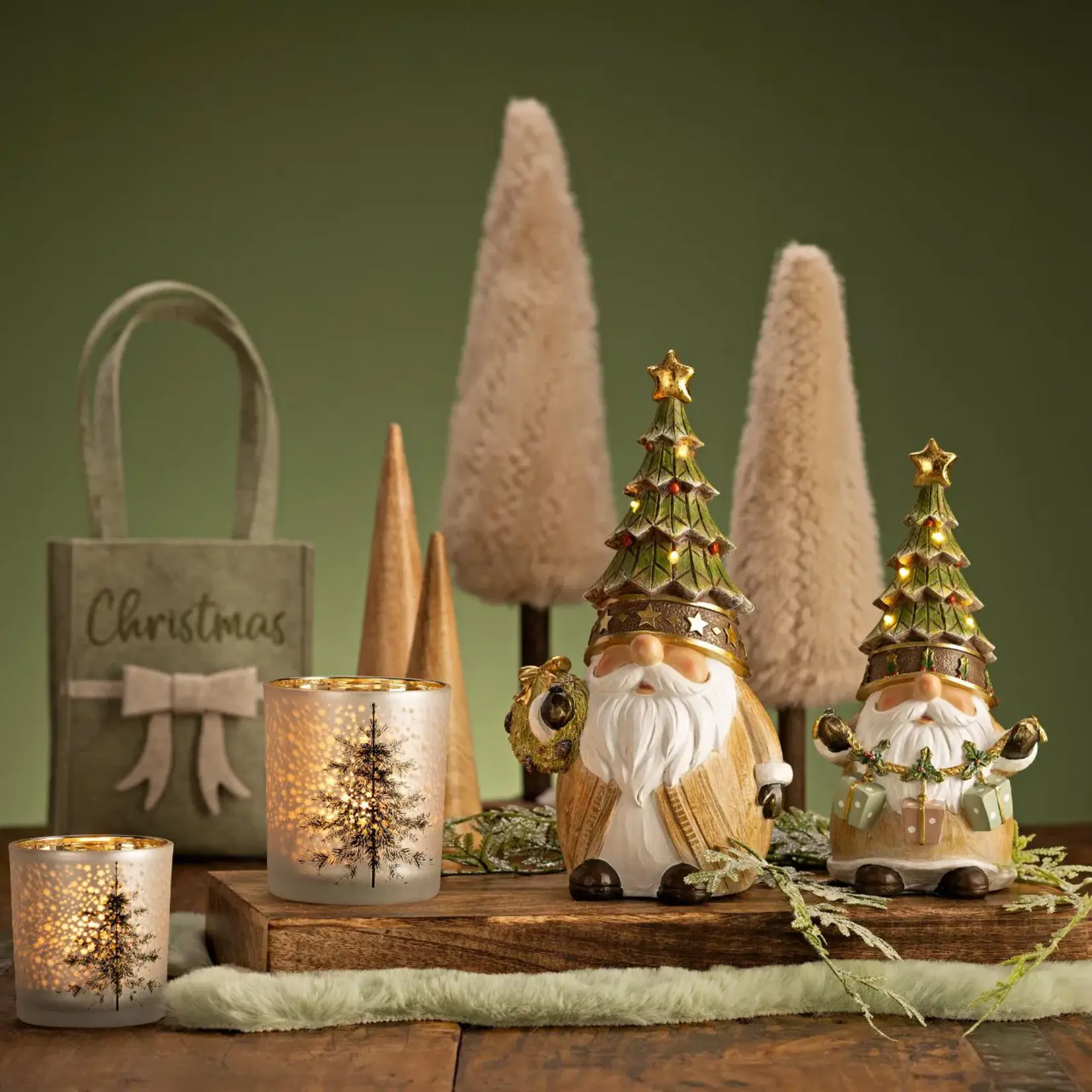 Kerstboom op standaard - Kunstbont - Beige - 9 x 36cm