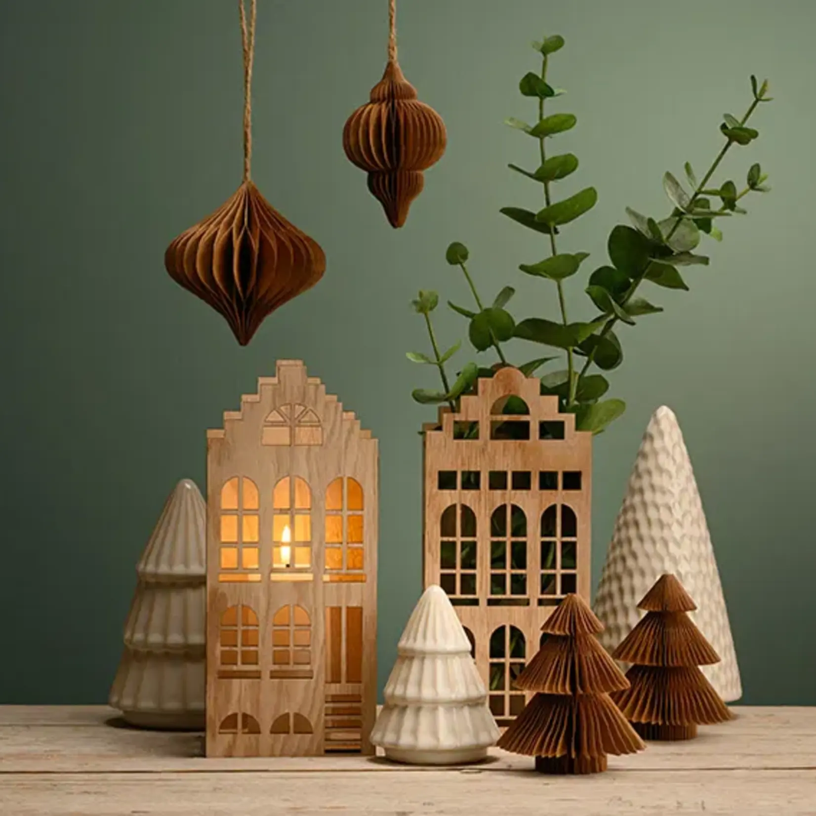 Kerstboom visgraat - Keramiek - Wit - Ø8 x 10cm