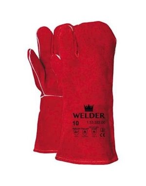 Lashandschoen van rood splitleder, 3-vinger model