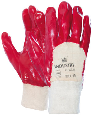 Handschoen PVC rood met tricot manchet en ventilerende rugzijde