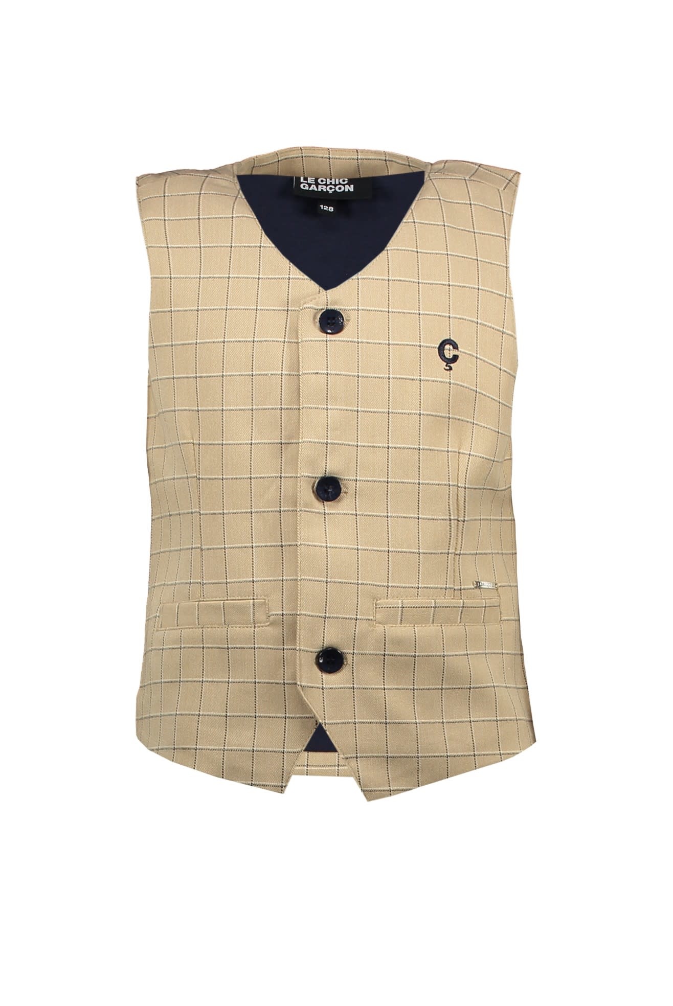 Le garçon : Beige gilet met blauwe - Kinderkleding Kamelie