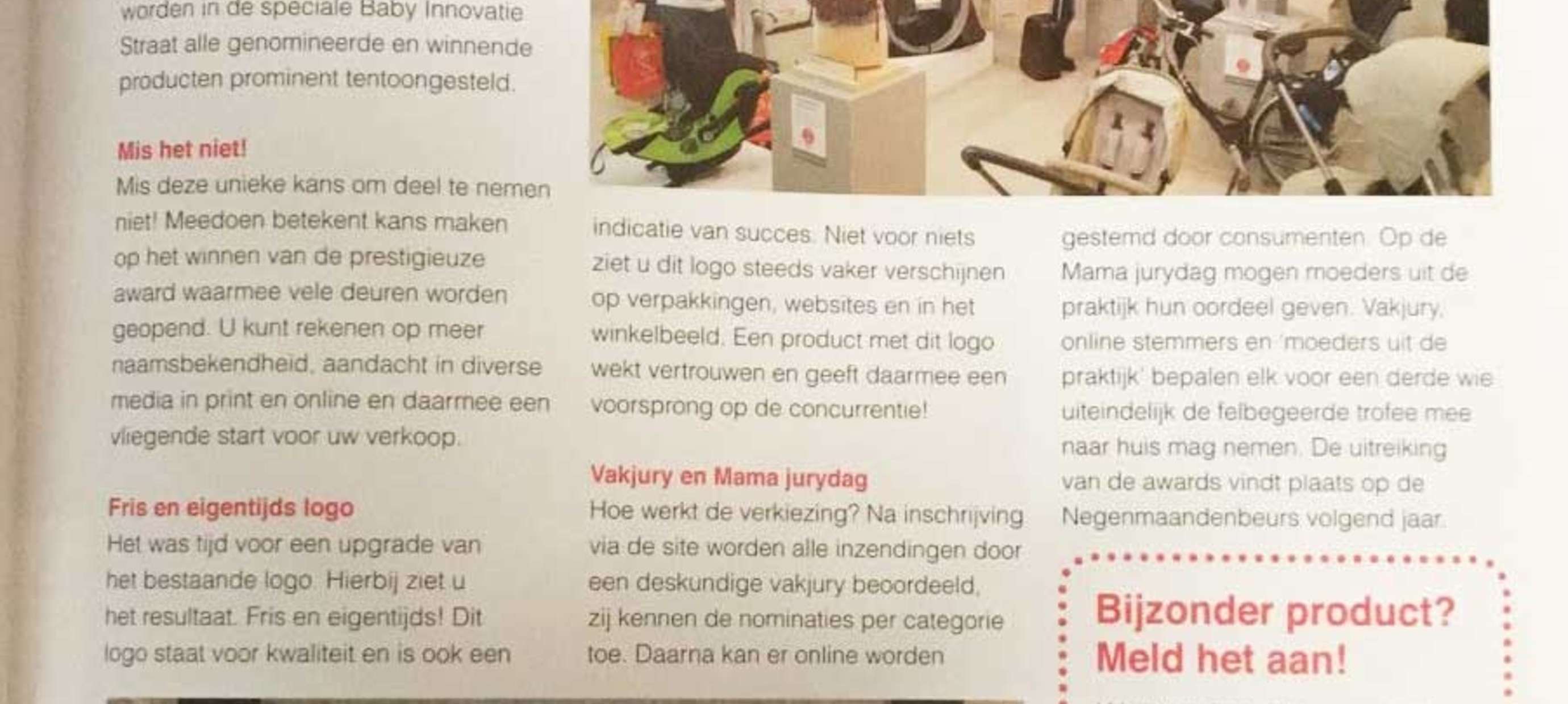 Winnaars Innovation Award 2016/2017 uitgelicht in vakblad Babywereld