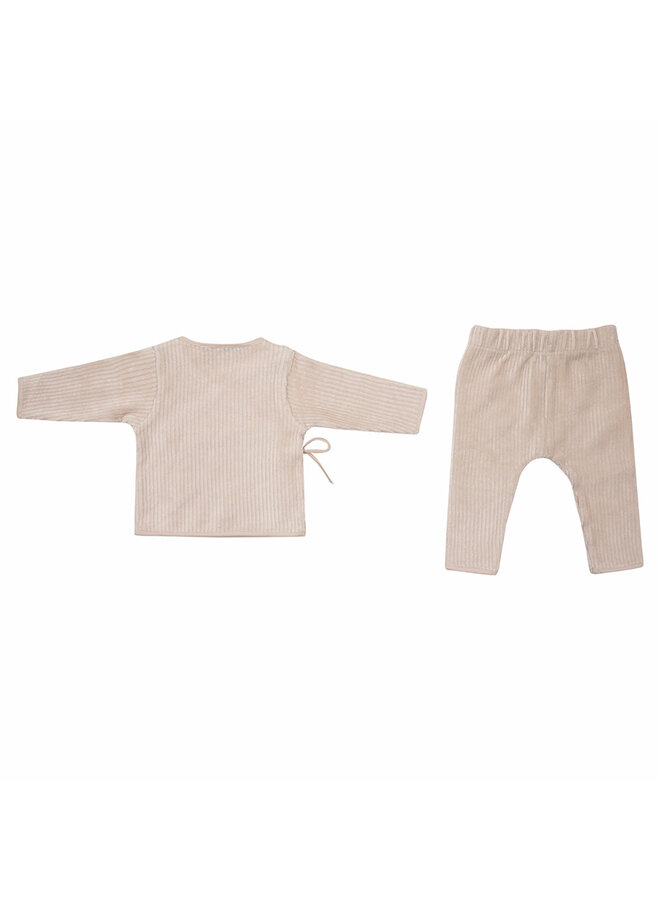 Wickelpullover + Hose 50/56 soft Sand velvet rib