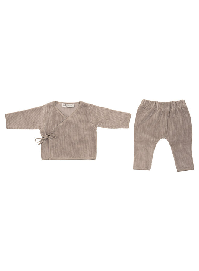 Wickelpullover + Hose 50/56 Urban Taupe velvet rib