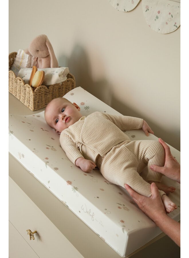 Overslagtruitje + broekje maat 62/68 Soft Sand velvet rib