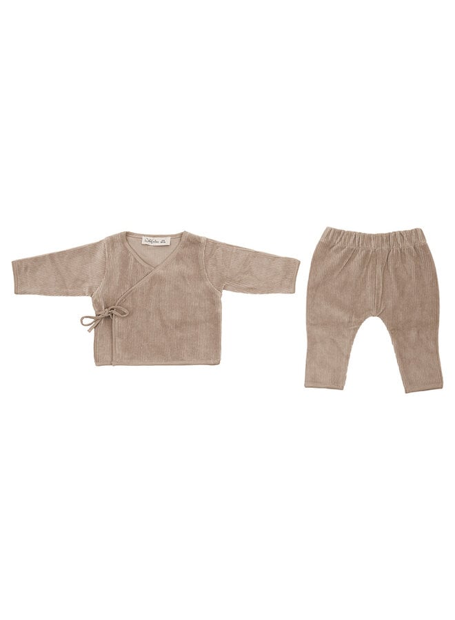 Wickelpullover + Hose 62/68 Urban Taupe velvet rib