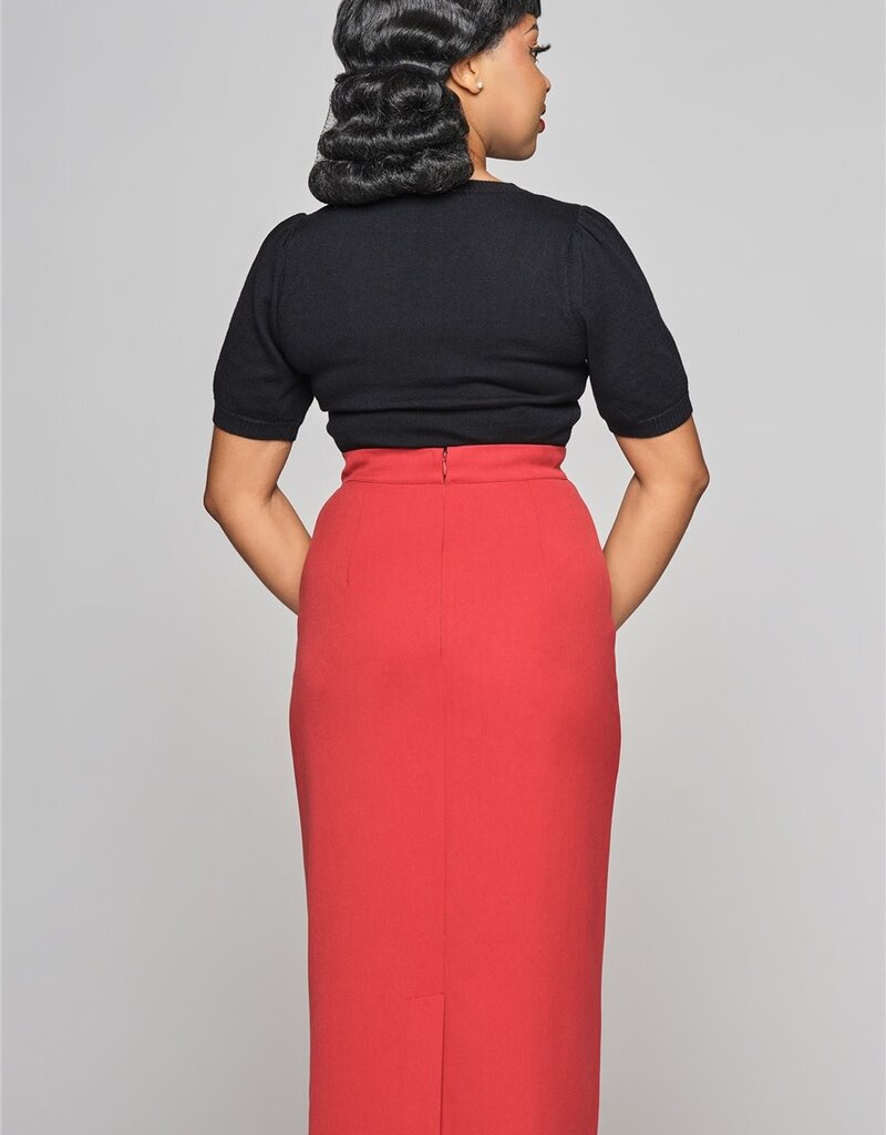 Collectif Posey Plain Straight Skirt Red