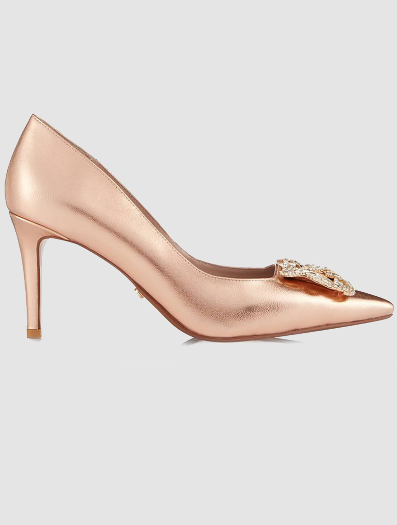 gold leather pumps