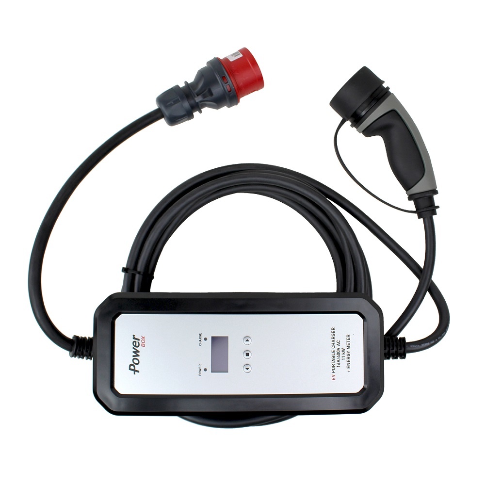 Câble de charge portable de type 2 5 broches CEE 16 A 11 kW Modèle 2  Courant réglable 8 A/10 A/13 A/16 A, niveau d'étanchéité IP65 maximum,  chargeur