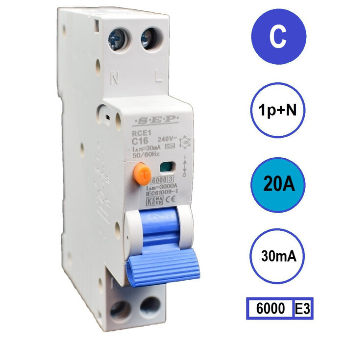 SEP SEP FI-Schutzschalter 1-polig+nul 20A B-kar 30mA