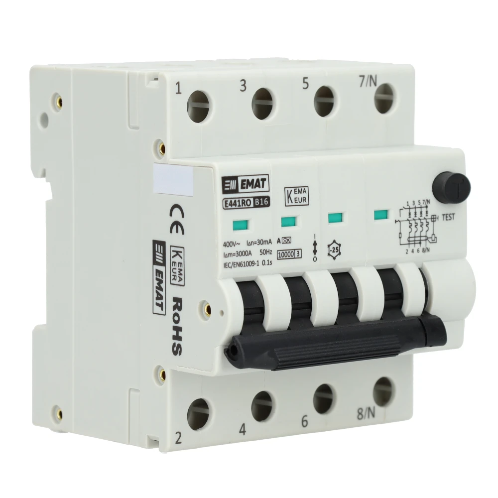 EMAT aardlekautomaat 3-polig+nul 16A B-kar 30mA