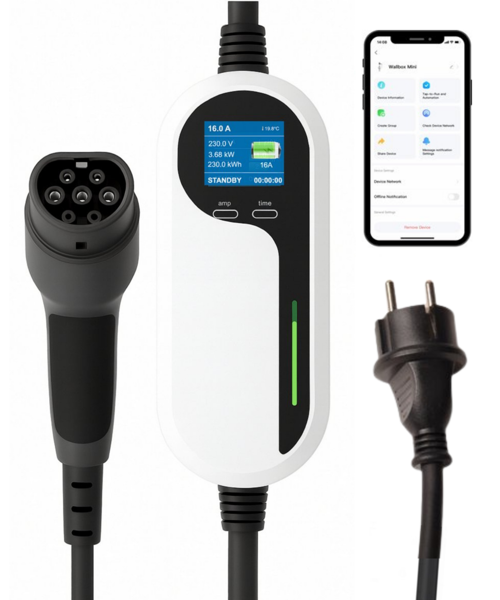 LDY Loady adjustable mobile EV charger with app - type 2 - schuko plug - 6-16A