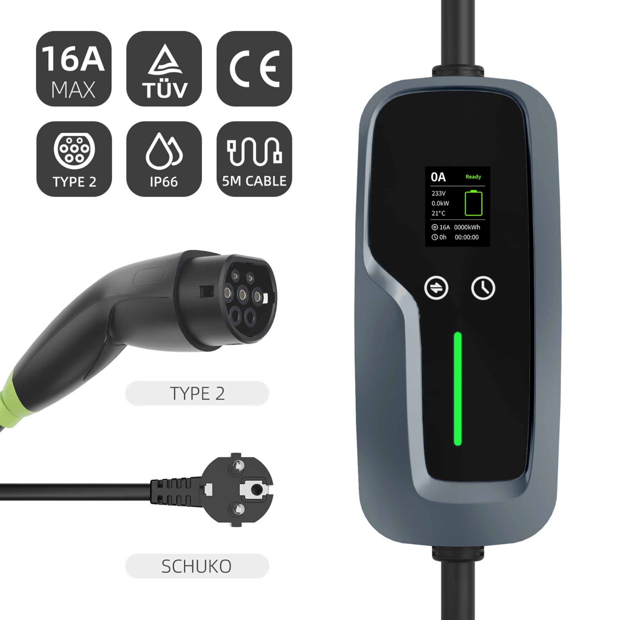 LDY Loady mobiles Heimladegerät Typ 2 mit Tesla-Taste - Schuko - 16A