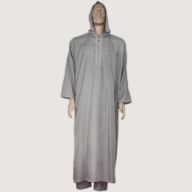 Marokkanischer Kaftan Djellaba mit Hose in Hellgrau